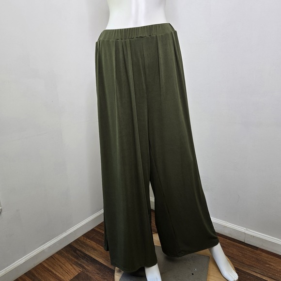 Cider Pants - Cider Womens 1XL Ribbed Wide-leg Pant Trouser Elastic Waist Pockets Olive NWT